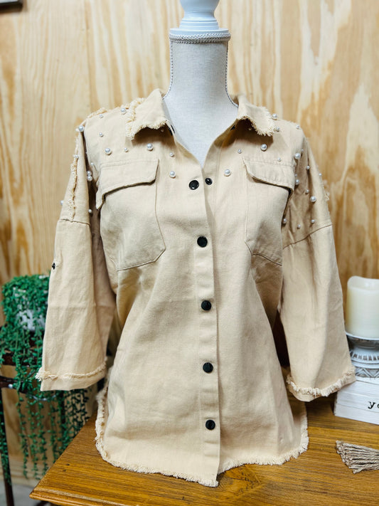 Button Down Pearl Shacket - Sweetwater Boutique 