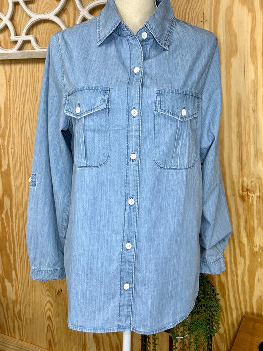 Blue Washed Denim Shirt - Sweetwater Boutique 