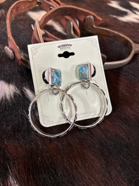 Turquoise & Silvertone Boulder Bay Hoops - Sweetwater Boutique 