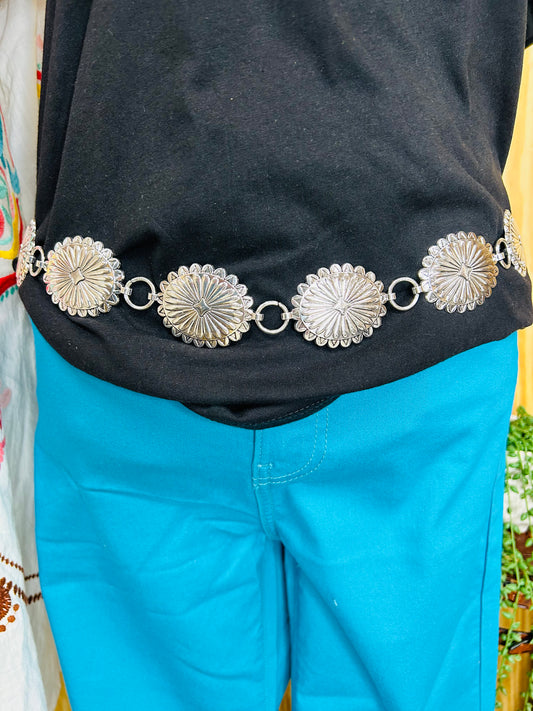 Antiqued Silver Concho Belt - Sweetwater Boutique 