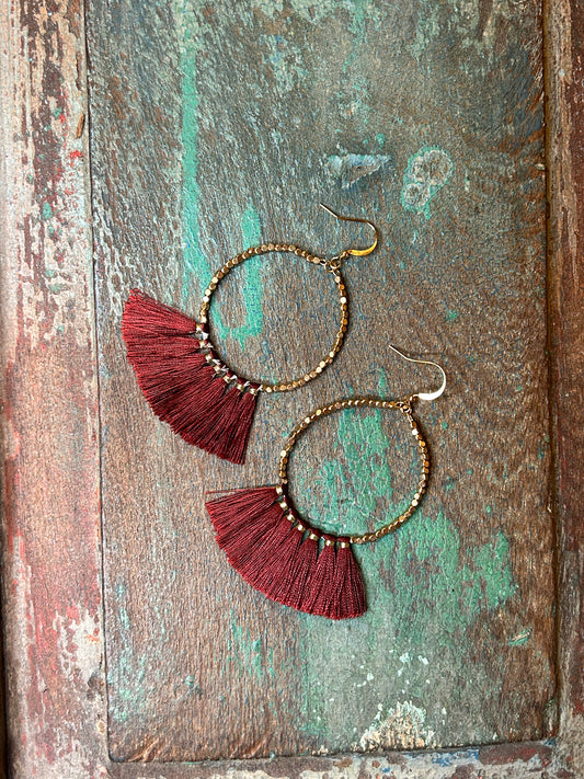 Gold Hoop and Wine Tassel - Sweetwater Boutique 