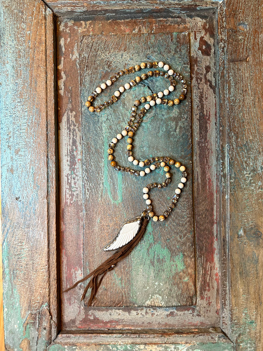 Angel Wing Stone and Crystal Necklace - Sweetwater Boutique 
