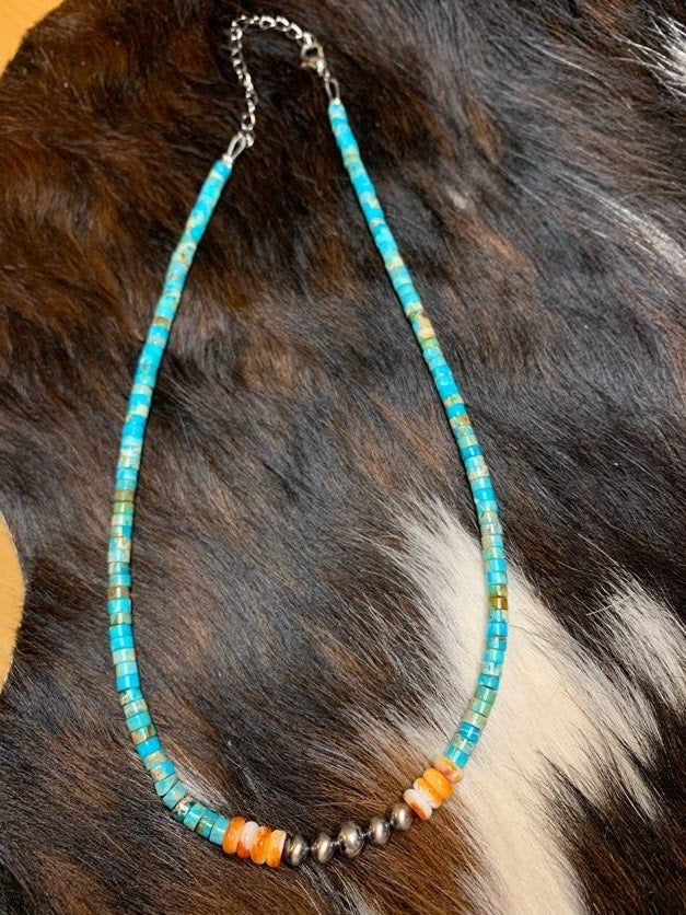 Turquoise and Navajo Pearls Necklace - Sweetwater Boutique 