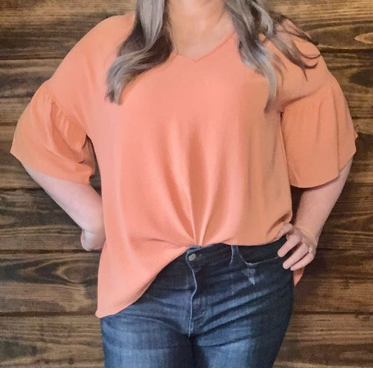 Coral Ruffle Sleeve - Sweetwater Boutique 