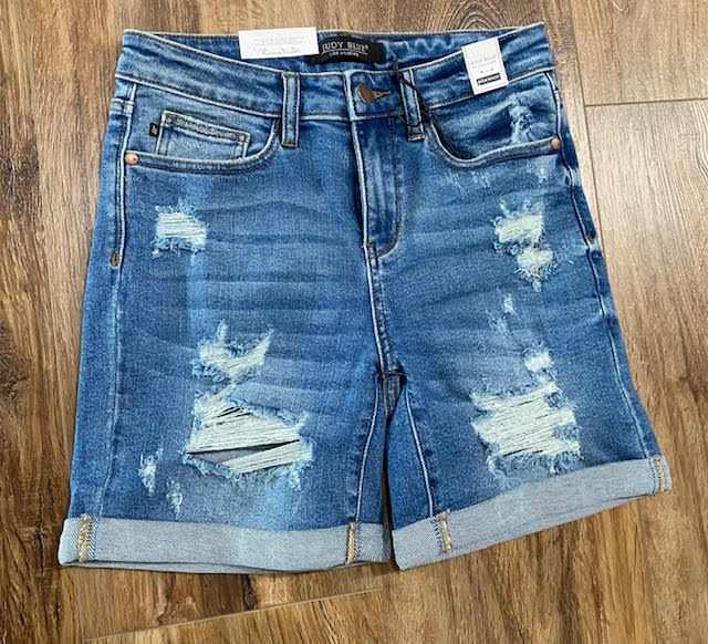 High Waisted Mid-Length Destroyed Shorts - Judy Blue - Sweetwater Boutique 