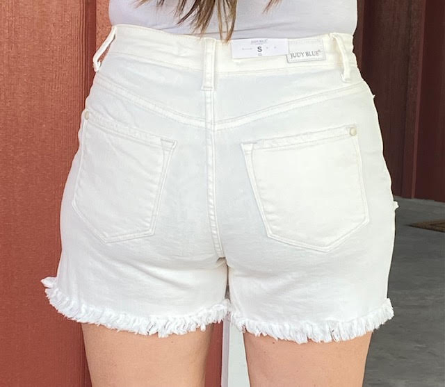 High Waist Button Fly Fray Tulip Hem Shorts - Judy Blue - Sweetwater Boutique 