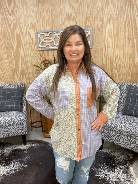 Floral and Plaid Color Block Shirt - Sweetwater Boutique 