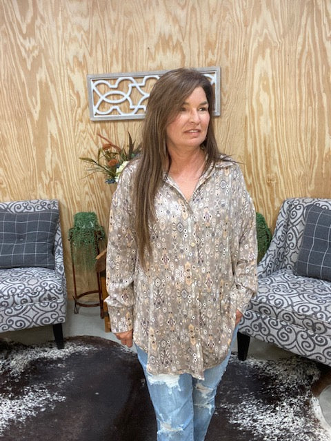 Boho Print Loose Fit Shirt - Sweetwater Boutique 